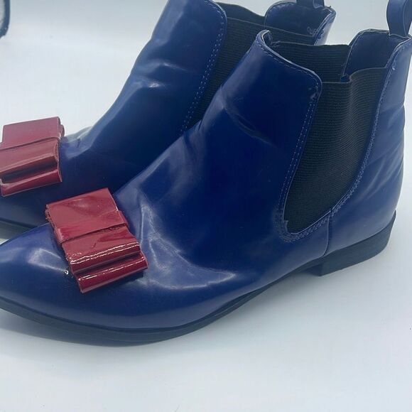Beau+Ashe Women's Chelsea Boots Slip On Shoes Red Bow Almond Toe Blue Size 7 - Picture 7 of 12